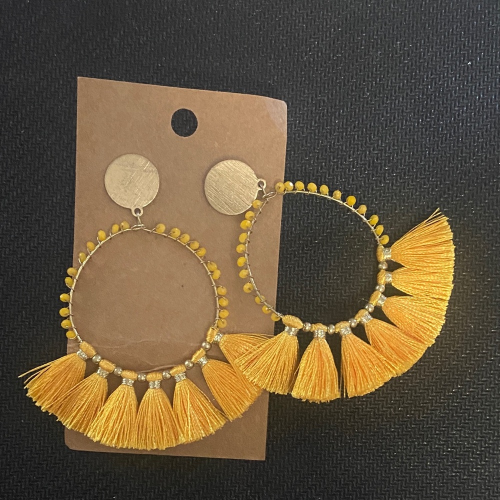 Gold Tassel Hoop Earrings